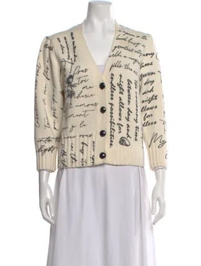 Pre-owned Cinq À Sept Printed V-neck Sweater In Neutral