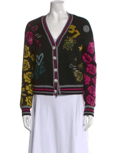 Pre-owned Cinq À Sept Printed V-neck Sweater W/ Tags In Black