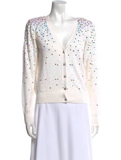 Pre-owned Cinq À Sept Printed V-neck Sweater In White