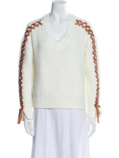 Pre-owned Cinq À Sept Printed V-neck Sweater In White