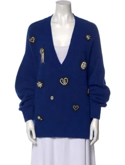 Pre-owned Cinq À Sept Printed V-neck Sweatshirt In Blue