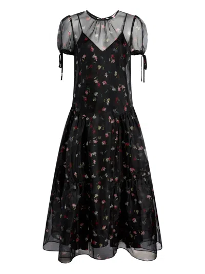 Cinq À Sept Puff-sleeve Tiered Dress In Black