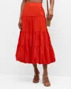 CINQ À SEPT PYPER TIERED BUBBLE-HEM MIDI SKIRT