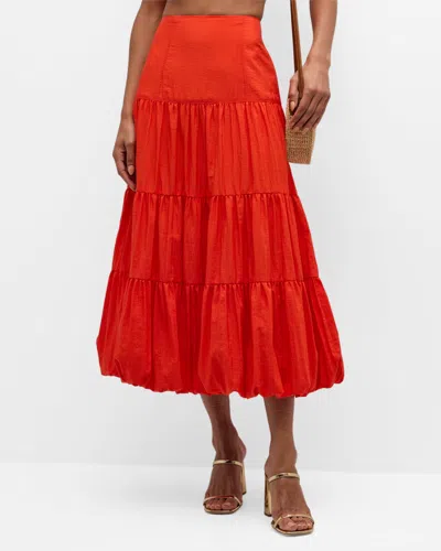 Cinq À Sept Pyper Tiered Bubble-hem Midi Skirt In Deep Tangelo