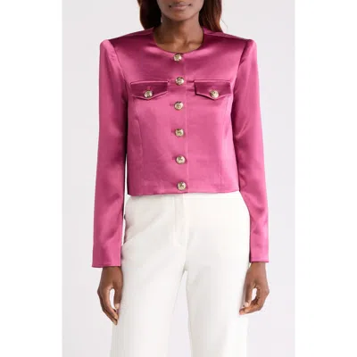 Cinq À Sept Rainier Crop Satin Jacket In Purple