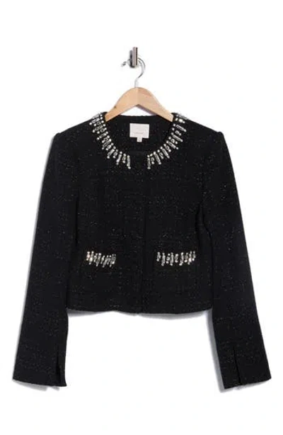 CINQ À SEPT CINQ À SEPT RANDI RHINESTONE TRIM BOUCLÉ JACKET