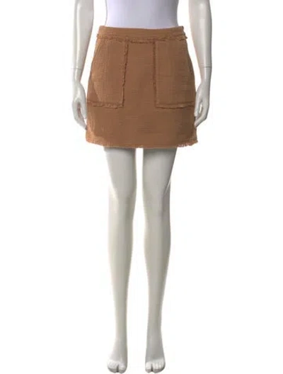 Pre-owned Cinq À Sept Raw-edge Trim Mini Skirt In Brown