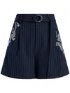 Cinq À Sept Rebecca Paisley-embroidered Pinstripe Shorts In Blue