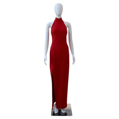 Pre-owned Cinq À Sept Red Cut-out Backless Halter Gown