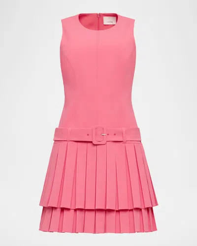 Cinq À Sept Reena Belted Sleeveless Pleated Mini Dress In Pink