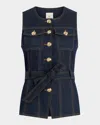 Shop Cinq À Sept Reenee Belted Denim Vest In Indigo