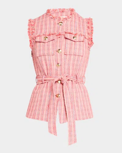 Cinq À Sept Reenee Belted Tweed Vest In Sugar Coral