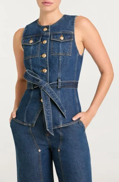 Cinq À Sept Reenee Tie Waist Denim Vest In Blue