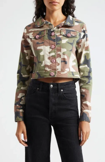 Cinq À Sept Regina Cropped Camo Rhinestone Jacket In Classic Multi