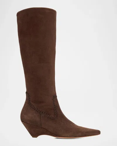 Cinq À Sept Resort Marta 60mm Whipstitched Suede Boots In Brown