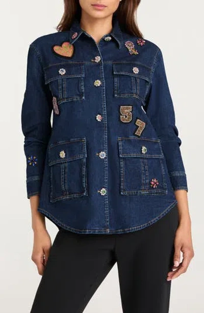 Cinq À Sept Retro Love Vera Stretch Denim Jacket In Abyss/ Multi