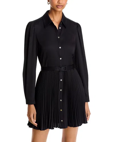 Cinq À Sept Cinq A Sept Reynolds Belted Pleated Skirt Shirt Dress In Black