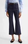 Cinq À Sept Rhinestone Belted Crop Kick Flare Jeans In Indigo