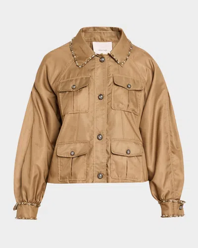 Cinq À Sept Rhinestone Chain Utility Jacket In Brown