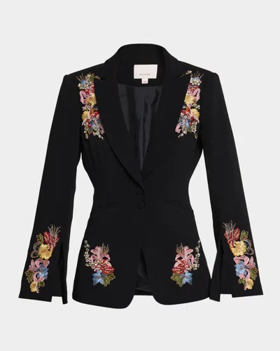 Cinq À Sept Rhinestone Floral Peak-lapel Blazer In Black/mult