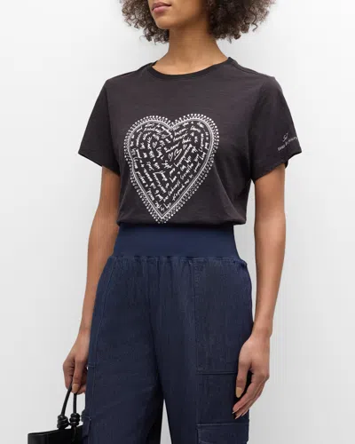 Cinq À Sept Rhinestone Love Letter Heart Short-sleeve T-shirt In Blackwhite