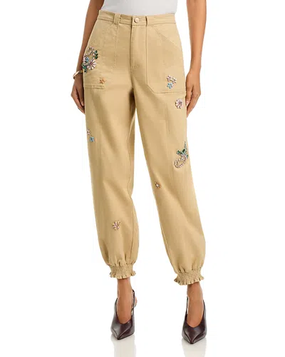 Cinq À Sept Cinq A Sept Rhinestone Paisley Embellished Fly Front Mavis Pants In Neutral