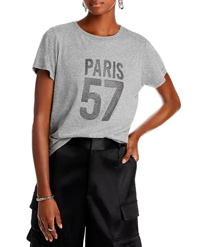 Cinq À Sept Cinq A Sept Rhinestone Paris Cotton Tee In Heather Grey Silver