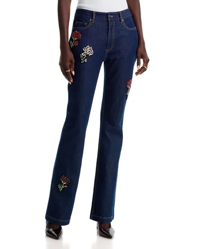 Cinq À Sept Cinq A Sept Rhinestone Roses Stevie High Rise Bootcut Jeans In Neptune Multi In Blue