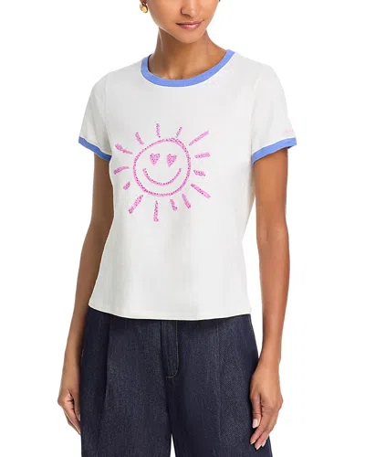 Cinq À Sept Cinq A Sept Rhinestone Smiling Sun Shrunken Ringer Tee In White