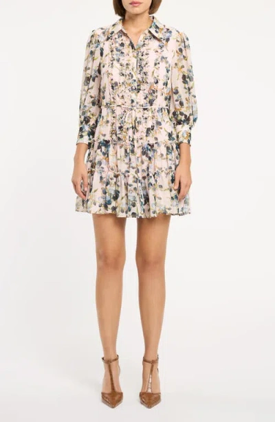 Cinq À Sept Rhys Trailing Iris Long Sleeve Minidress In Multi