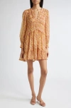 Cinq À Sept Rivie Charming Paisley Long Sleeve Minidress In Brown