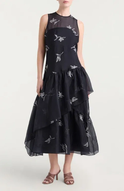 Cinq À Sept Roberta Embroidered Sleeveless Silk Cocktail Dress In Multi