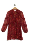 Cinq À Sept Robin Floral Print Long Sleeve Minidress In Red