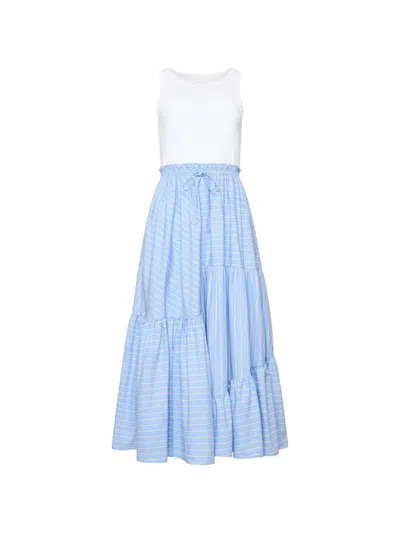 Cinq À Sept Robyn Striped Ruffled Midi Dress In Blue