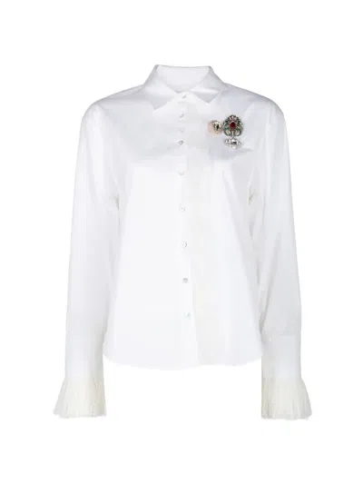 Cinq À Sept Rococo Brooch Lace-trim Shirt In Multi