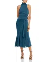 Cinq À Sept Cinq A Sept Rori Tie Waist High Neck Midi Dress In Blue