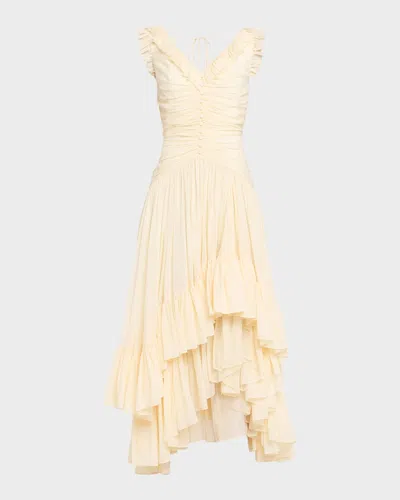 Cinq À Sept Rosalba Ruffled V-neck Maxi Dress In Neutral