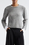 Cinq À Sept Rosario Necklace Cable-knit Combo Sweater In Light Heather Grey