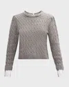 Cinq À Sept Rosario Necklace Cable-knit Combo Sweater In Light Heather G
