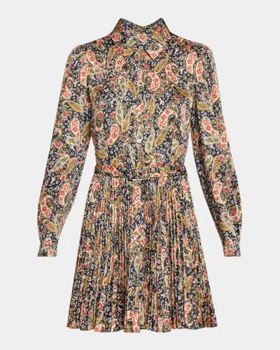 Cinq À Sept Rose Paisley Reynolds Printed Tie-waist Mini Dress In Brown