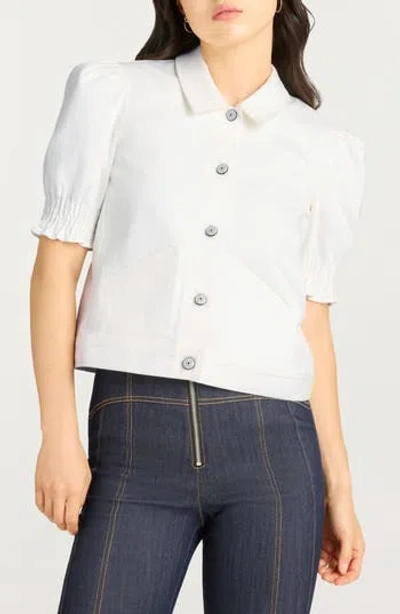 Cinq À Sept Roselyn Puff Sleeve Stretch Denim Jacket In White