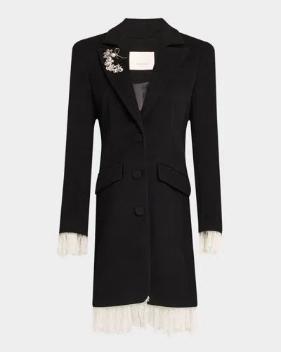 Cinq À Sept Roxie Lace-trim Coat In Black Ivory