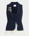 Cinq À Sept Roxie Lace-trim Vest In Navy/ivory