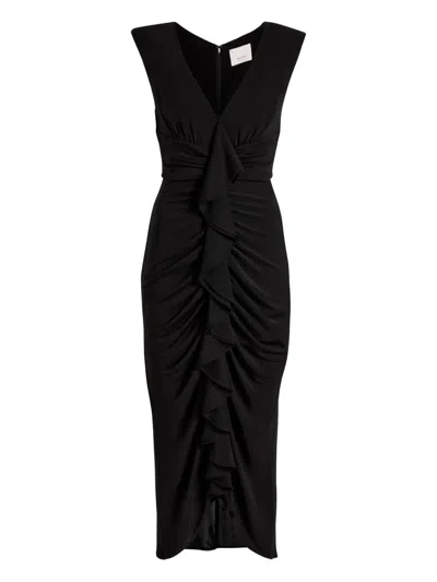 Cinq À Sept Ruched V-neck Dress In Black