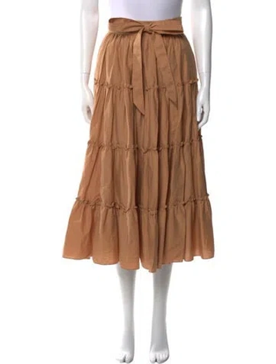 Pre-owned Cinq À Sept Ruffle Embellishment Midi Length Skirt In Orange
