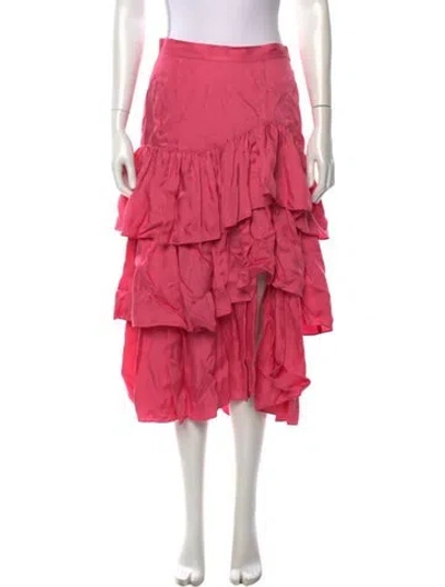 Pre-owned Cinq À Sept Ruffle Embellishment Midi Length Skirt In Pink