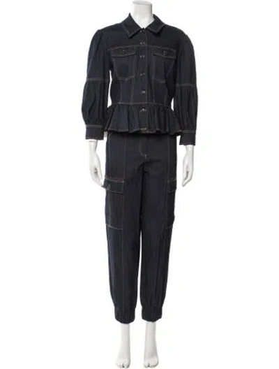 Pre-owned Cinq À Sept Ruffle Embellishment Pant Set In Blue