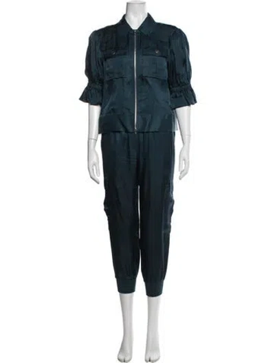 Pre-owned Cinq À Sept Ruffle Embellishment Pant Set In Blue