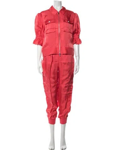 Pre-owned Cinq À Sept Ruffle Embellishment Pant Set In Red