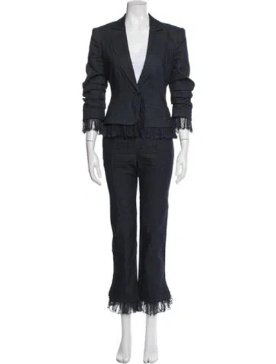 Pre-owned Cinq À Sept Ruffle Embellishment Pantsuit In Blue